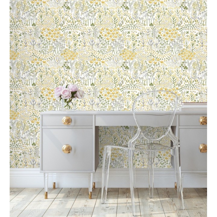 Papel pintado jardín botánico color intenso amarillo - Amy Garden 682149