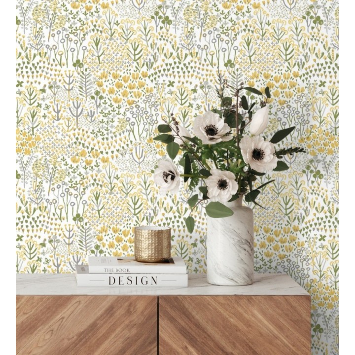 Papel pintado jardín botánico color intenso amarillo - Amy Garden 682149