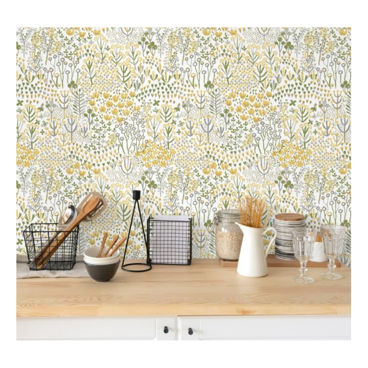 Papel pintado jardín botánico color intenso amarillo - Amy Garden 682149