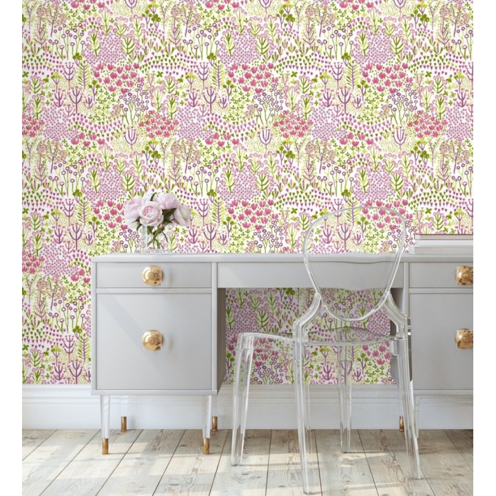 Papel pintado jardín botánico color intenso rosa - Amy Garden 682150