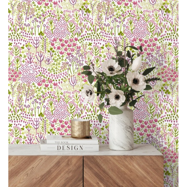 Papel pintado jardín botánico color intenso rosa - Amy Garden 682150