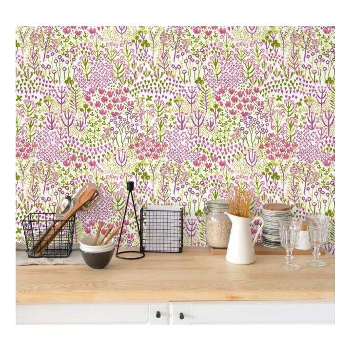 Papel pintado jardín botánico color intenso rosa - Amy Garden 682150