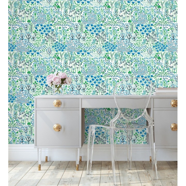 Papel pintado jardín botánico color azul - Amy Garden 682151