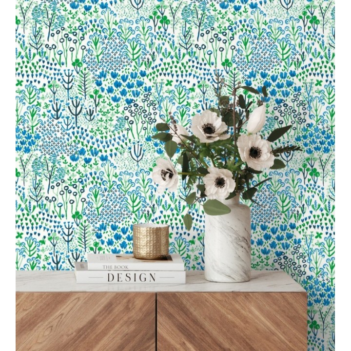 Papel pintado jardín botánico color azul - Amy Garden 682151