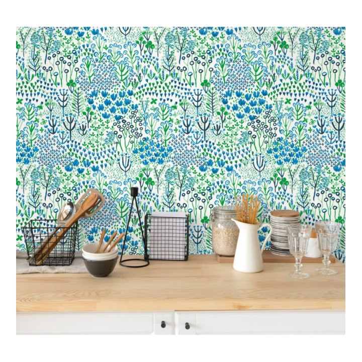 Papel pintado jardín botánico color azul - Amy Garden 682151