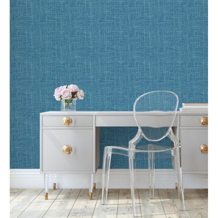 Papel pintado liso imitación lino color intenso azul - Airam Linen 682152