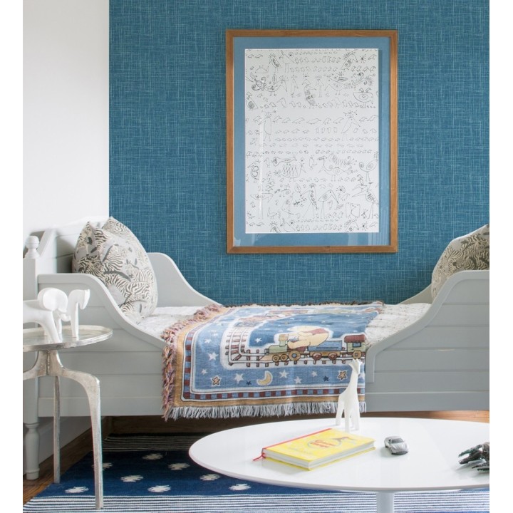 Papel pintado liso imitación lino color intenso azul - Airam Linen 682152