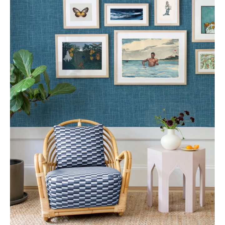 Papel pintado liso imitación lino color intenso azul - Airam Linen 682152