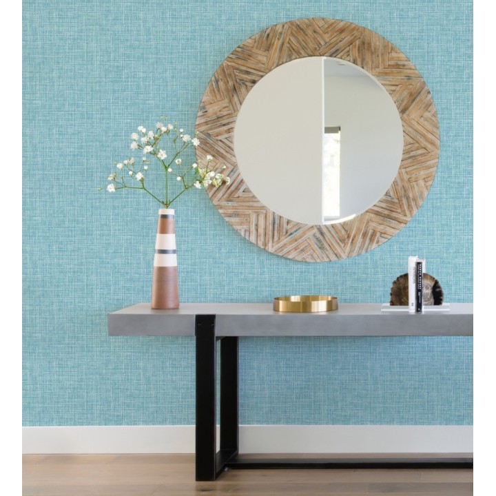 Papel pintado liso imitación lino color intenso celeste - Airam Linen 682153