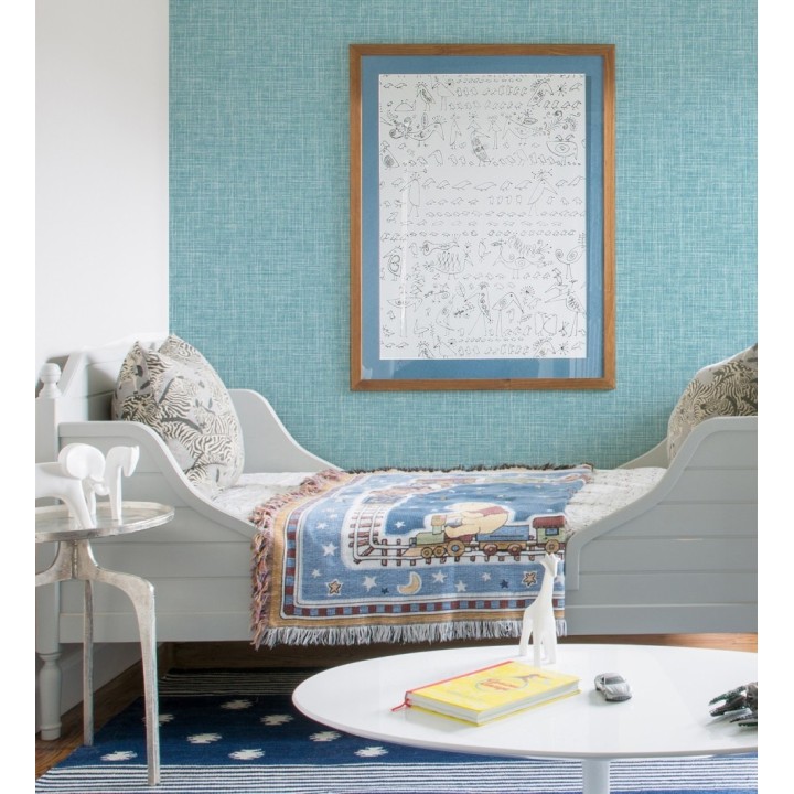 Papel pintado liso imitación lino color intenso celeste - Airam Linen 682153