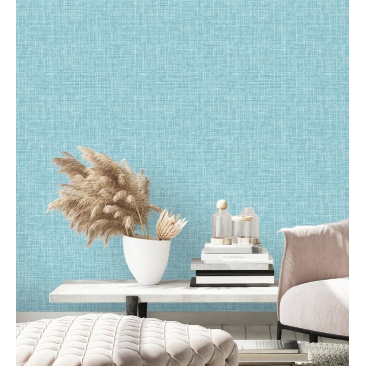 Papel pintado liso imitación lino color intenso celeste - Airam Linen 682153