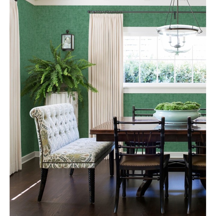Papel pintado liso imitación lino color intenso verde - Airam Linen 682154