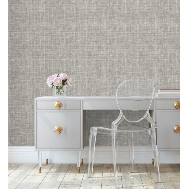 Papel pintado liso imitación lino color intenso marrón grisáceo - Airam Linen 682155