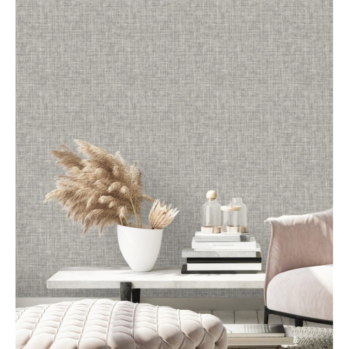 Papel pintado liso imitación lino color intenso marrón grisáceo - Airam Linen 682155