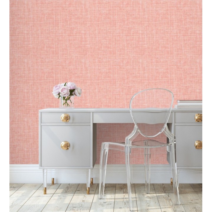 Papel pintado liso imitación lino color intenso  rosa - Airam Linen 682156