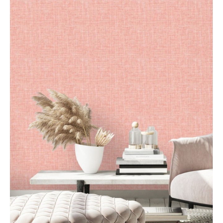 Papel pintado liso imitación lino color intenso  rosa - Airam Linen 682156