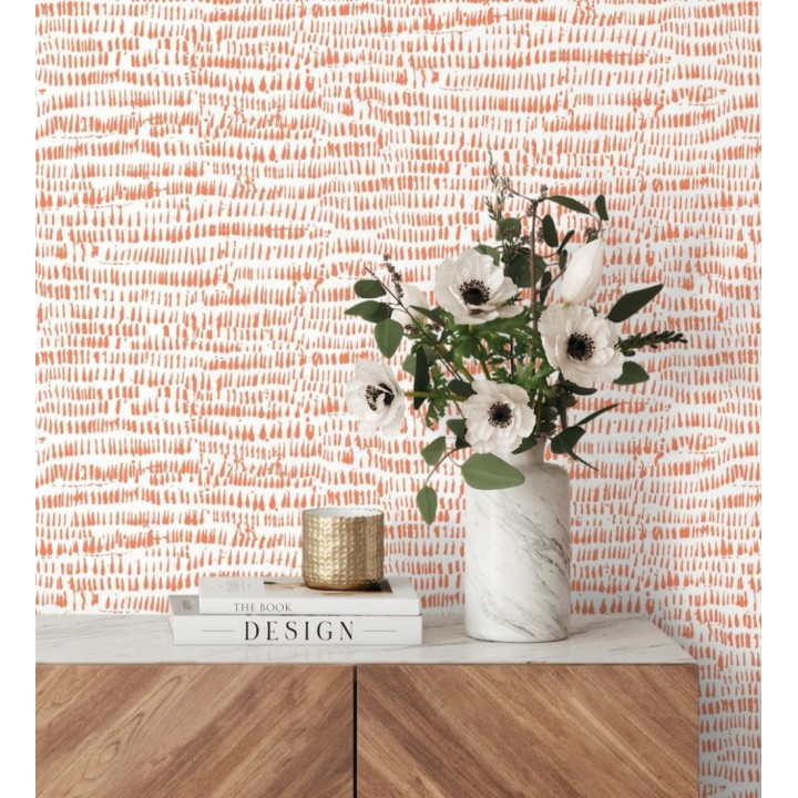 Papel pintado abstracto rojo coral estilo étnico - Happy April 682160