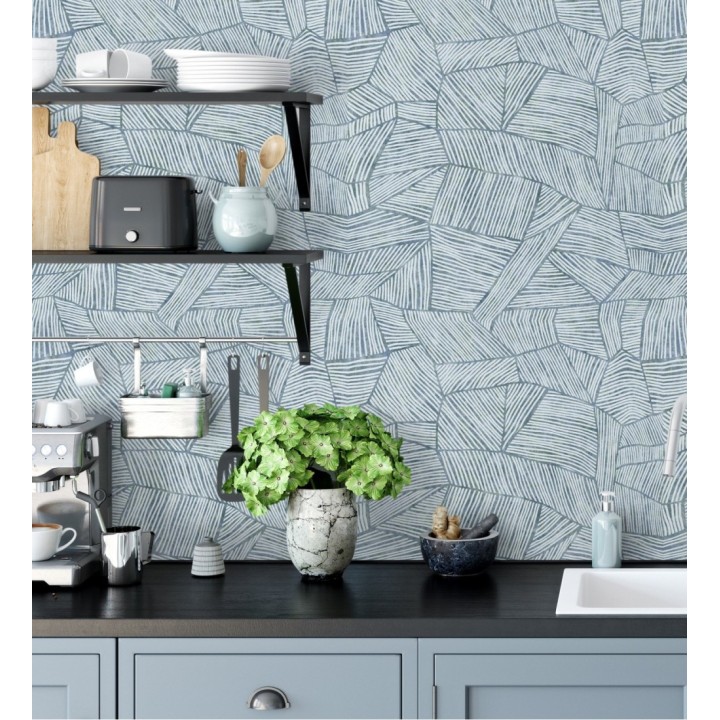 Papel pintado con diseño textil africano para paredes color azul - Catava 682283