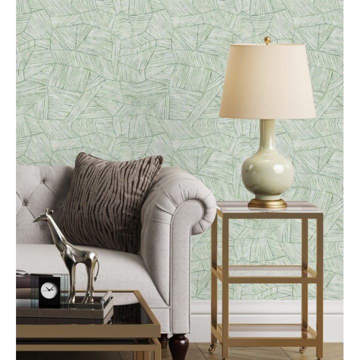 Papel pintado con diseño textil africano para paredes color verde - Catava 682285