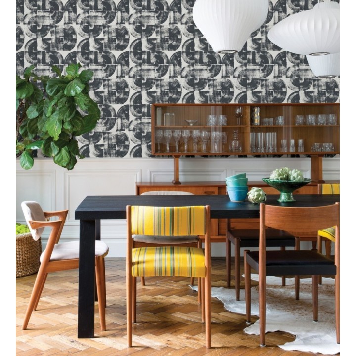 Papel pintado abstracto evocando discos de vinilo negro estilo retro moderno - Sipho 682286