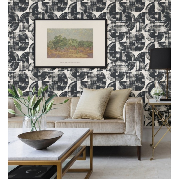 Papel pintado abstracto evocando discos de vinilo negro estilo retro moderno - Sipho 682286