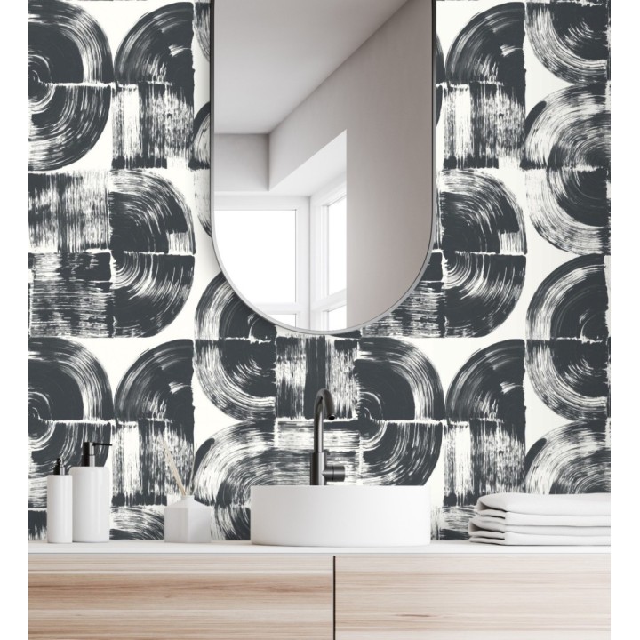 Papel pintado abstracto evocando discos de vinilo negro estilo retro moderno - Sipho 682286