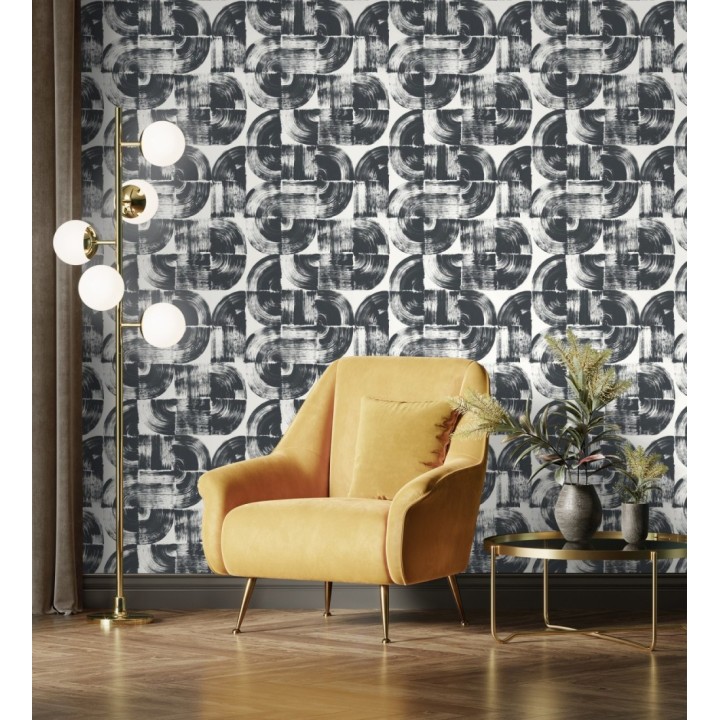 Papel pintado abstracto evocando discos de vinilo negro estilo retro moderno - Sipho 682286