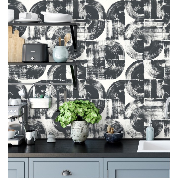 Papel pintado abstracto evocando discos de vinilo negro estilo retro moderno - Sipho 682286