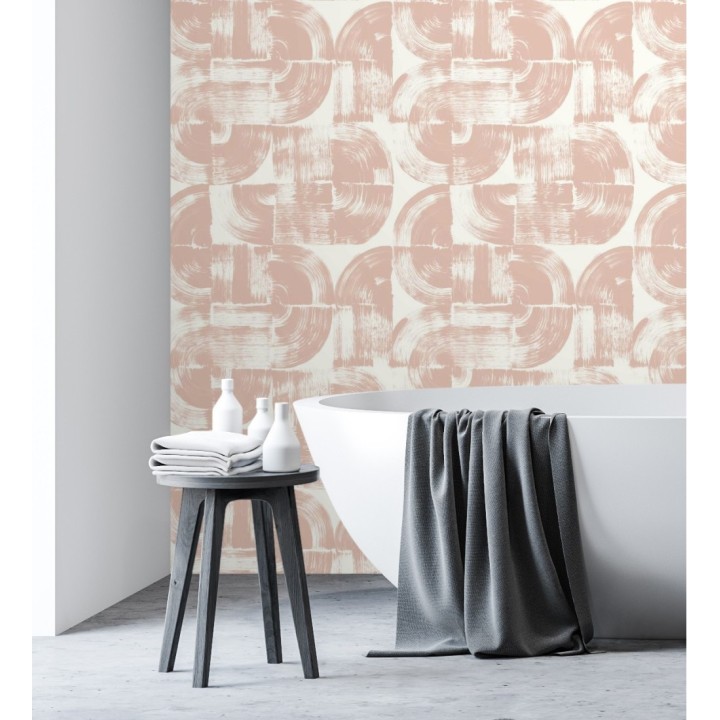 Papel pintado abstracto evocando discos de vinilo rosa pálido estilo retro moderno - Sipho 682287