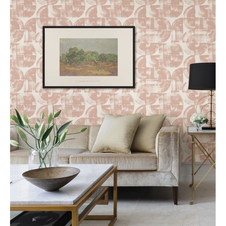 Papel pintado abstracto evocando discos de vinilo rosa pálido estilo retro moderno - Sipho 682287