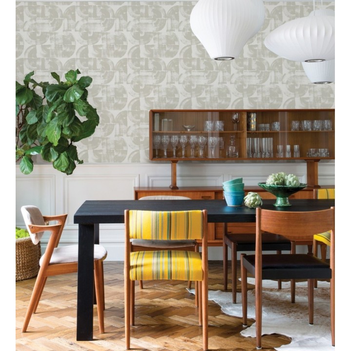 Papel pintado abstracto evocando discos de vinilo gris claro estilo retro moderno - Sipho 682288