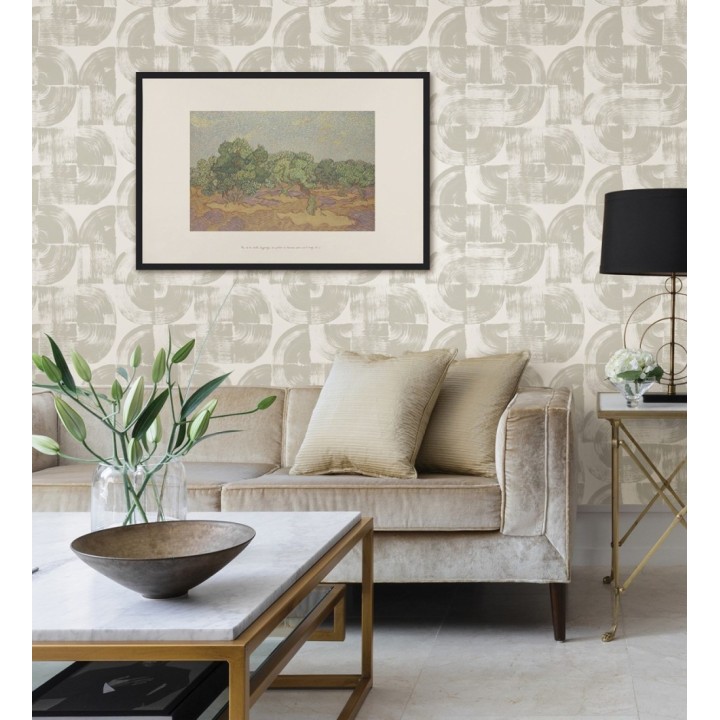 Papel pintado abstracto evocando discos de vinilo gris claro estilo retro moderno - Sipho 682288