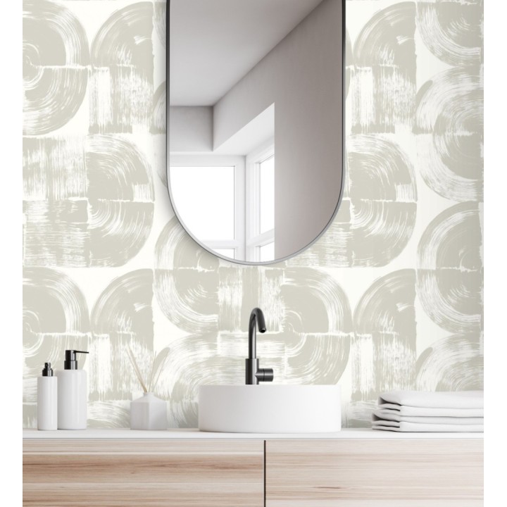 Papel pintado abstracto evocando discos de vinilo gris claro estilo retro moderno - Sipho 682288