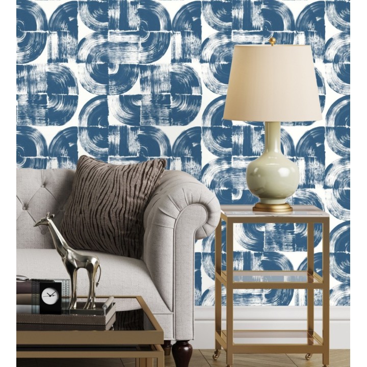 Papel pintado abstracto evocando discos de vinilo azul estilo retro moderno - Sipho 682289