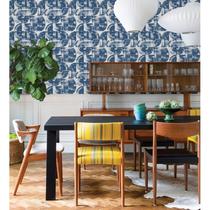 Papel pintado abstracto evocando discos de vinilo azul estilo retro moderno - Sipho 682289