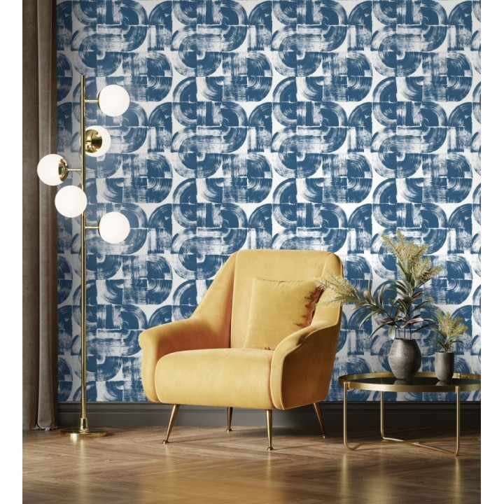 Papel pintado abstracto evocando discos de vinilo azul estilo retro moderno - Sipho 682289