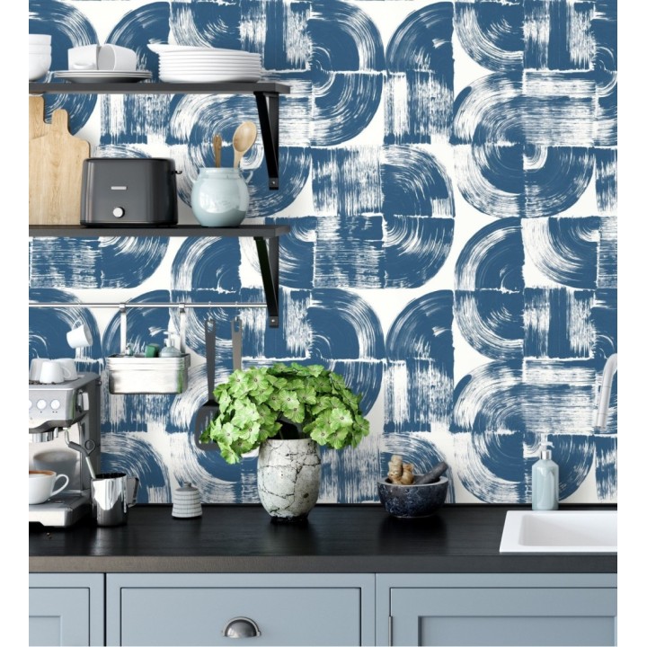 Papel pintado abstracto evocando discos de vinilo azul estilo retro moderno - Sipho 682289