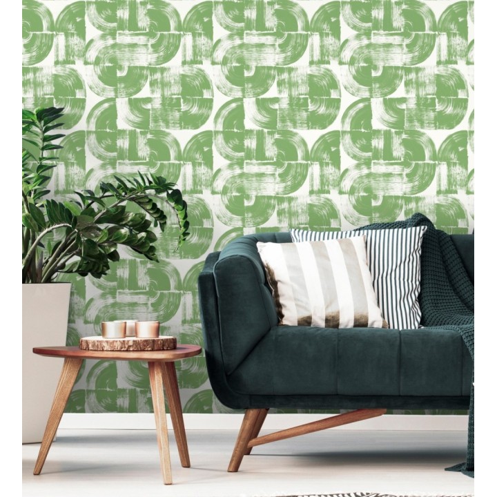 Papel pintado abstracto evocando discos de vinilo verde estilo retro moderno - Sipho 682290