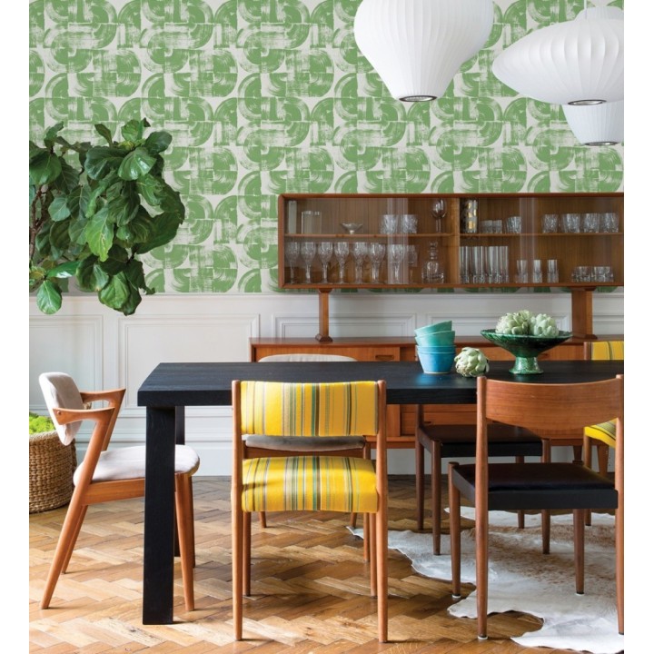 Papel pintado abstracto evocando discos de vinilo verde estilo retro moderno - Sipho 682290