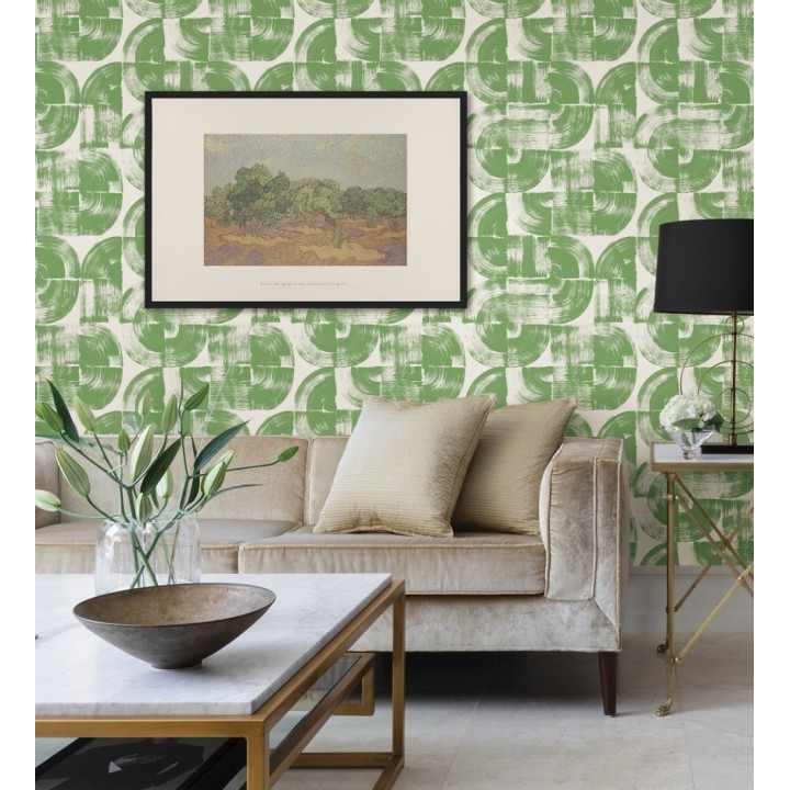 Papel pintado abstracto evocando discos de vinilo verde estilo retro moderno - Sipho 682290