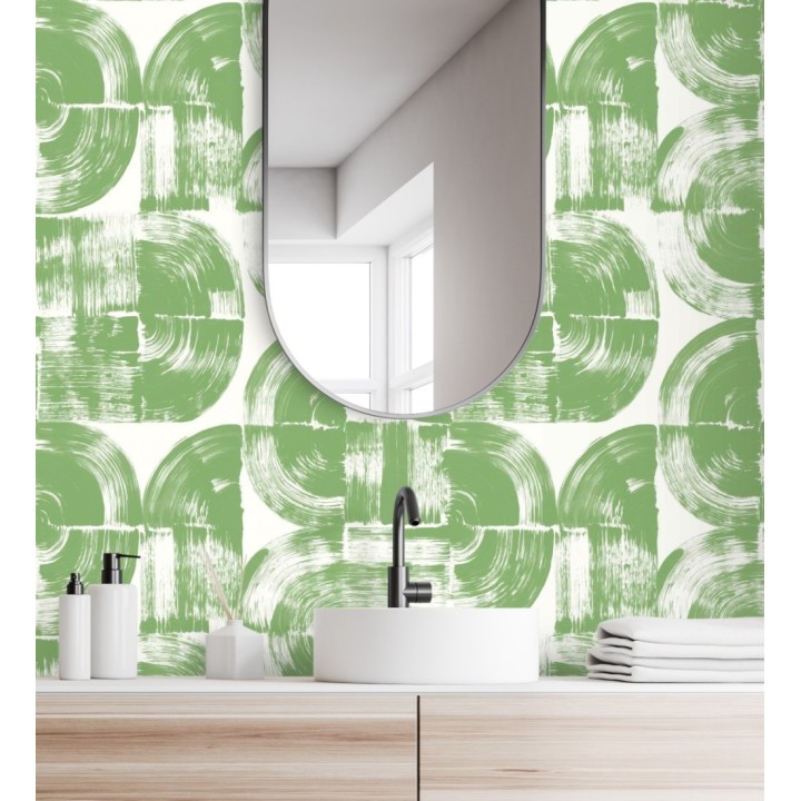 Papel pintado abstracto evocando discos de vinilo verde estilo retro moderno - Sipho 682290