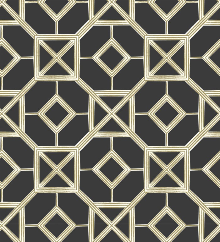 Papel pintado de celosía dorada fondo negro - Evan House 682291