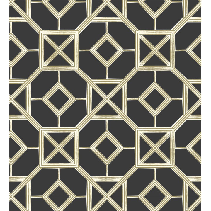 Papel pintado de celosía dorada fondo negro - Evan House 682291