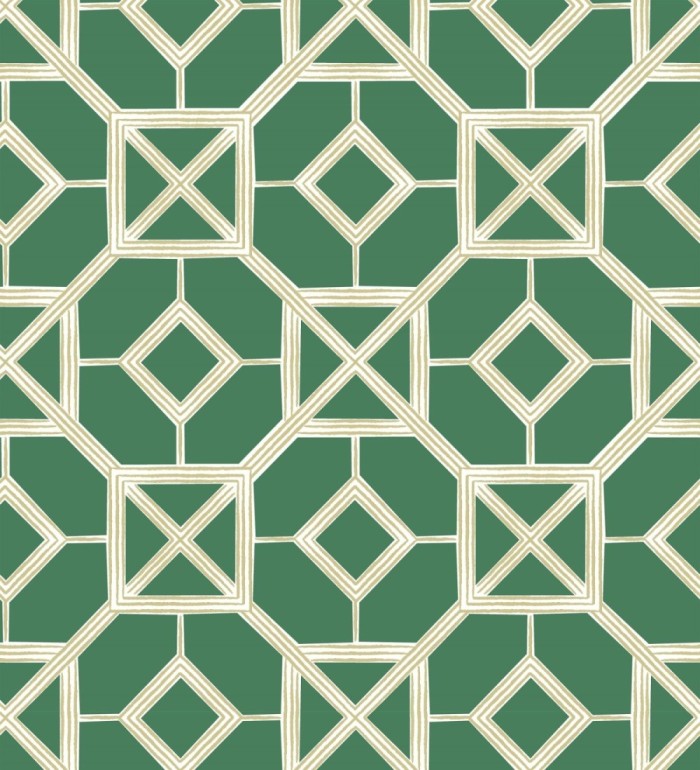 Papel pintado de celosía dorada fondo verde - Evan House 682292