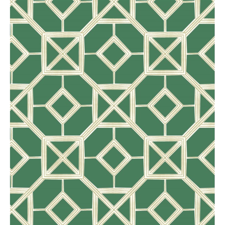 Papel pintado de celosía dorada fondo verde - Evan House 682292