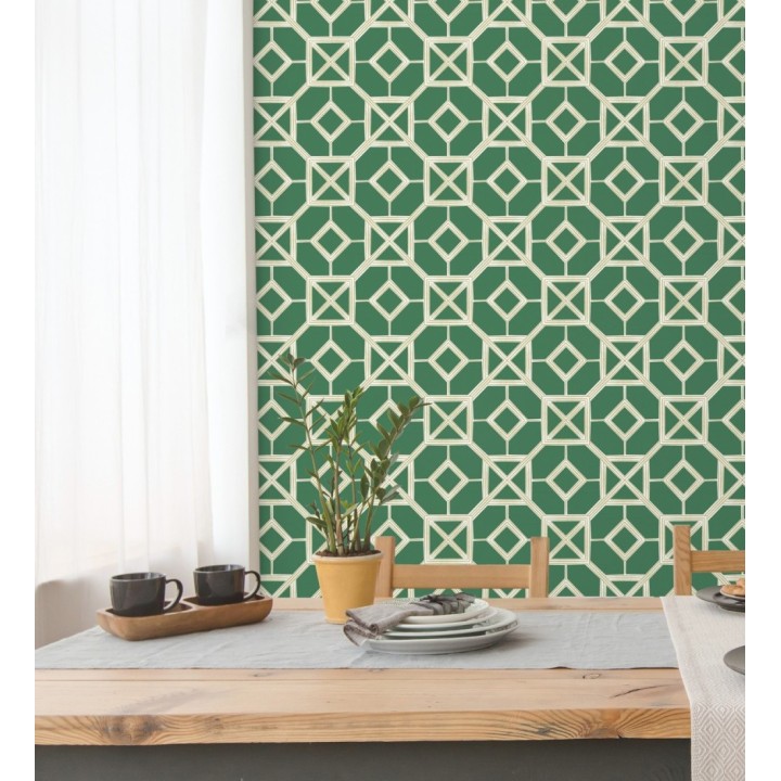 Papel pintado de celosía dorada fondo verde - Evan House 682292
