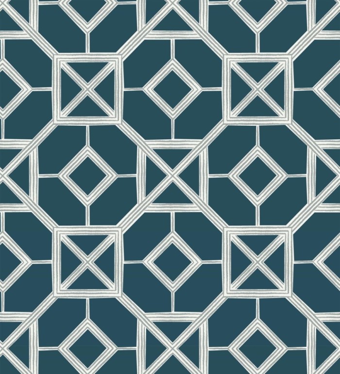 Papel pintado celosía metalizada fondo azul - Evan House 682293