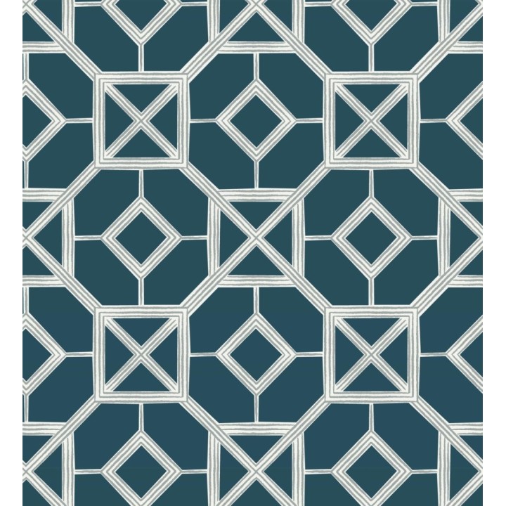 Papel pintado celosía metalizada fondo azul - Evan House 682293