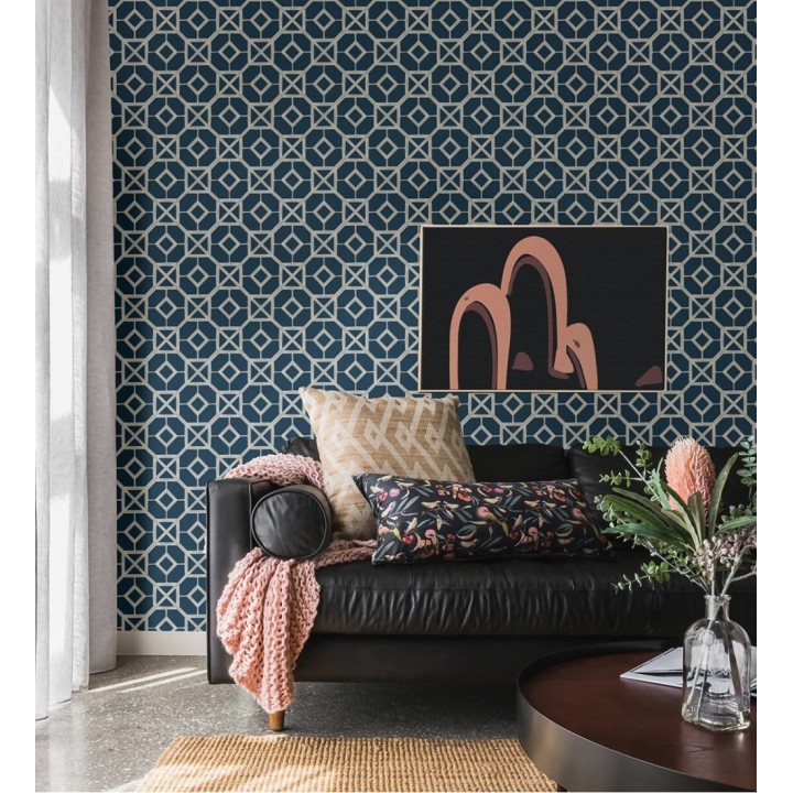 Papel pintado celosía metalizada fondo azul - Evan House 682293