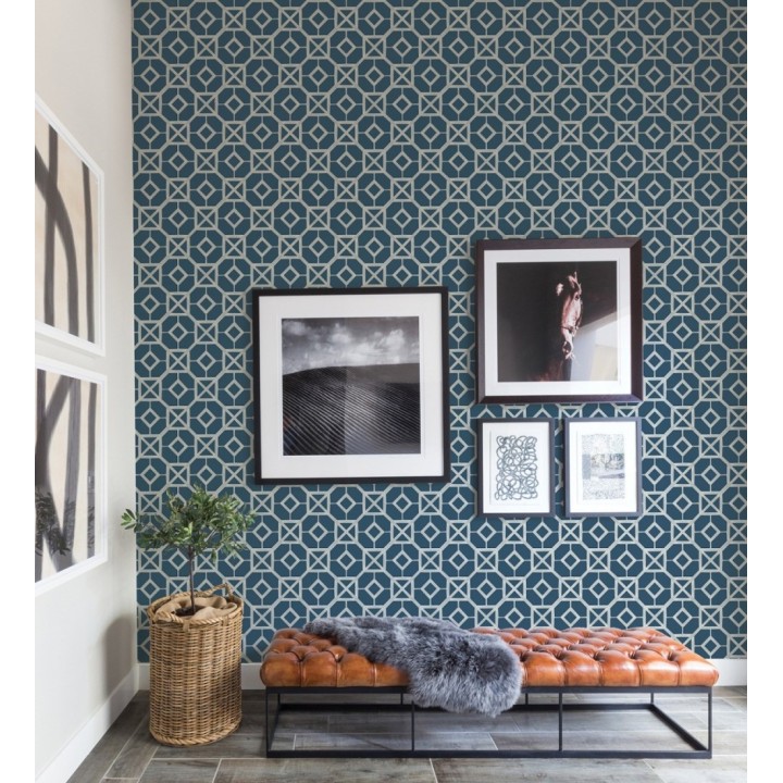 Papel pintado celosía metalizada fondo azul - Evan House 682293